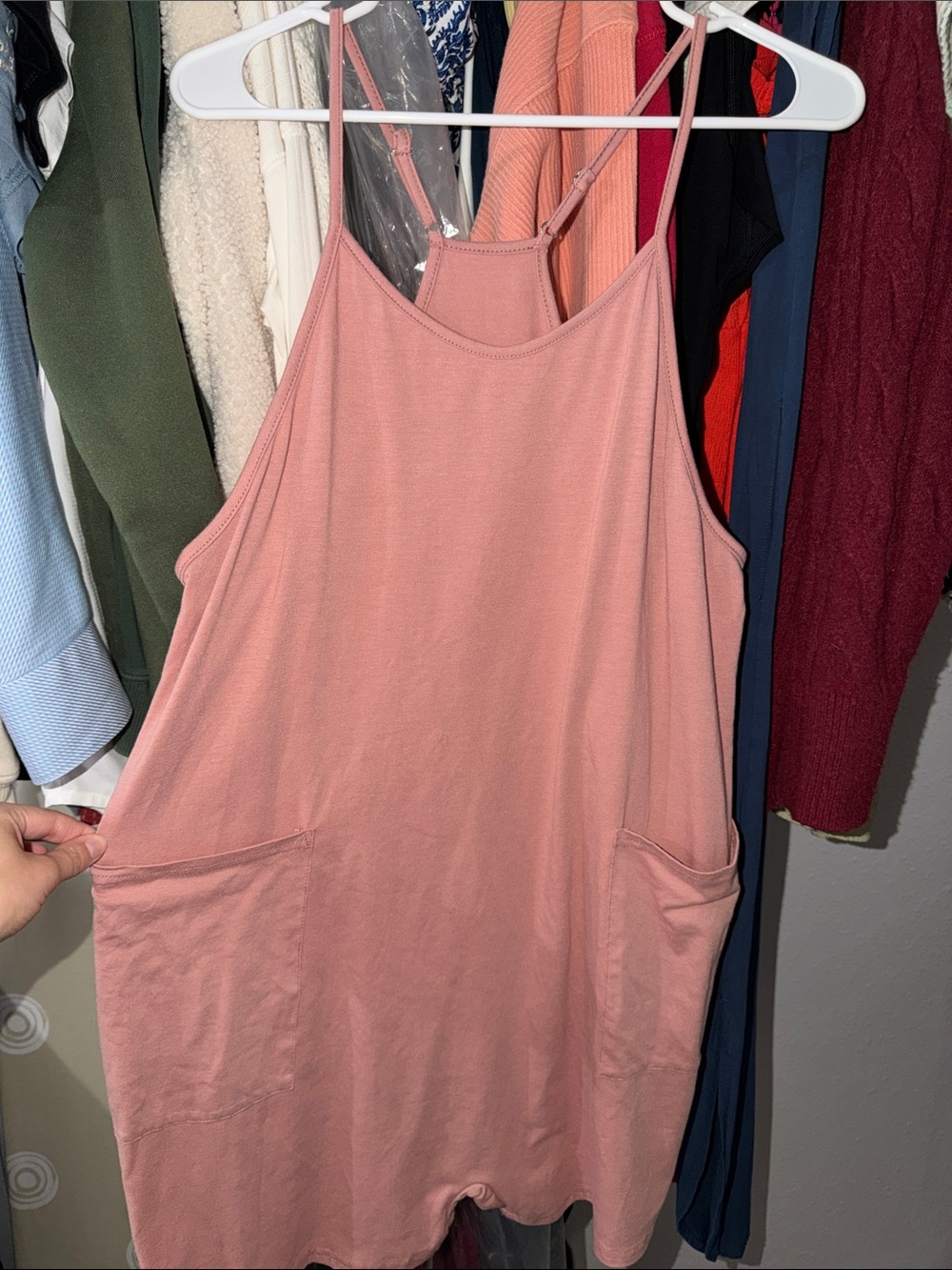 Women’s Pink Sleeveless Pocket Romper